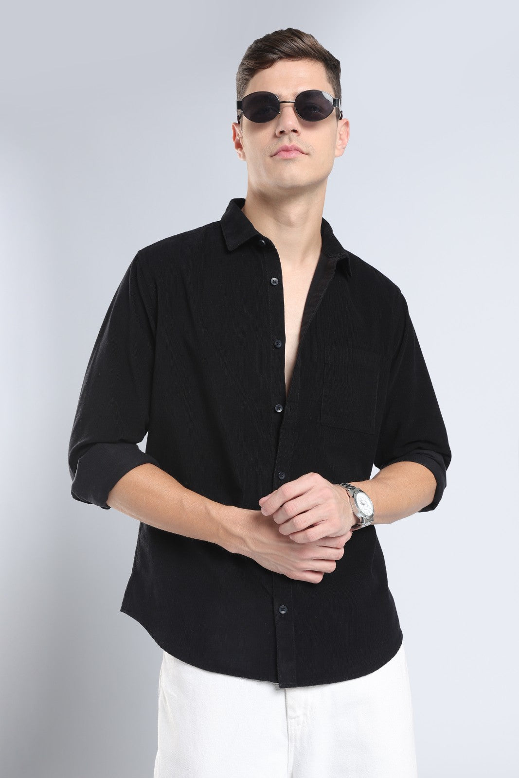 Black Corduroy Full Sleeve Shirt