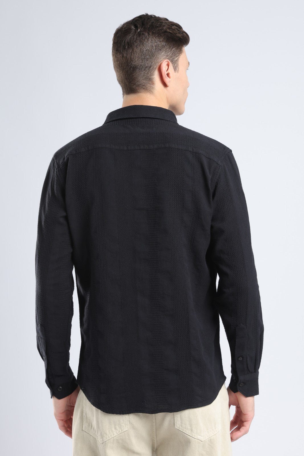 Black Dobby Stripe Casual Shirt