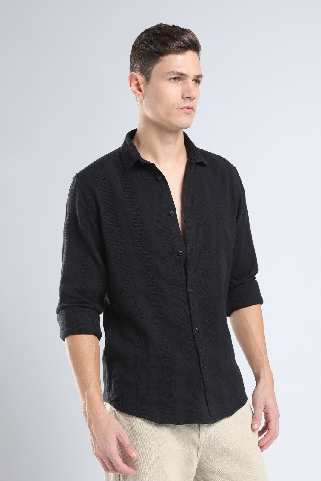 Black Dobby Stripe Casual Shirt