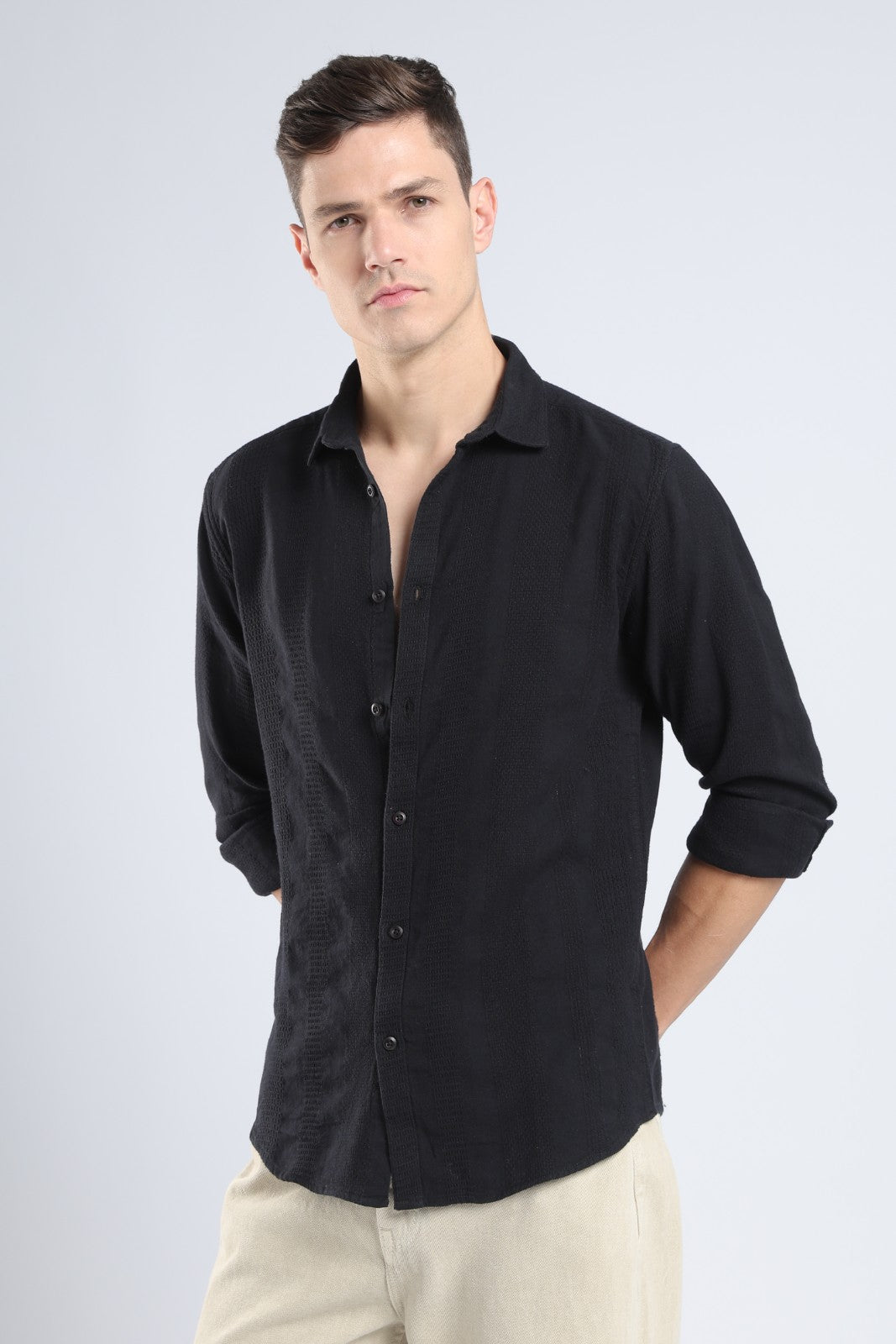 Black Dobby Stripe Casual Shirt