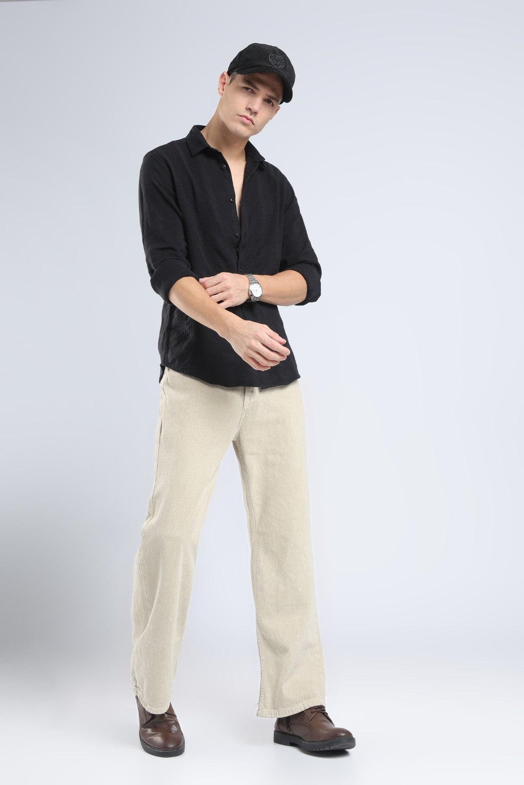 Black Dobby Stripe Casual Shirt