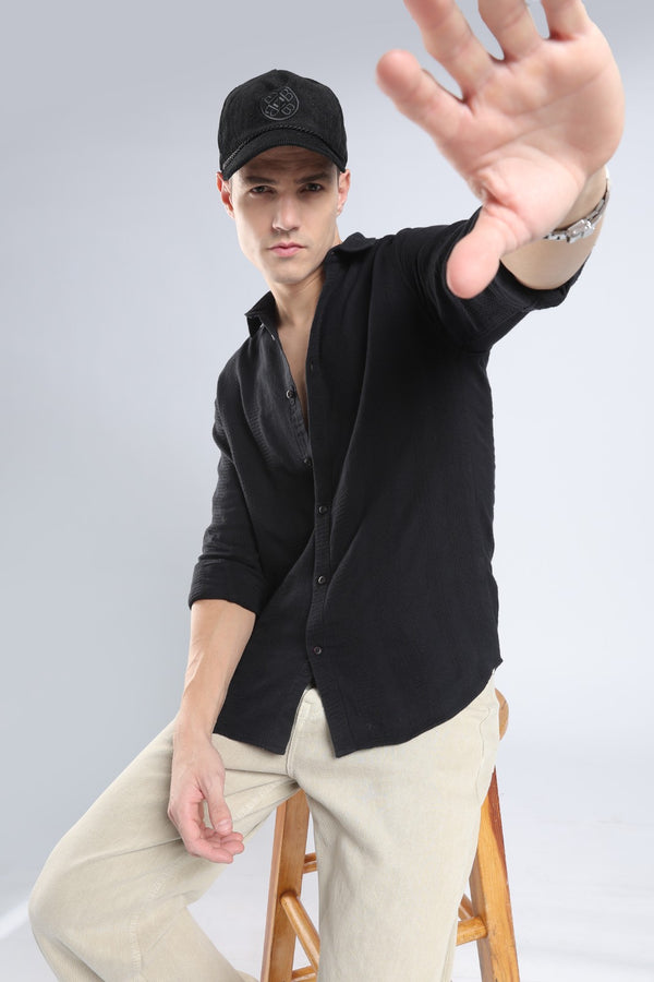 Black Dobby Stripe Casual Shirt