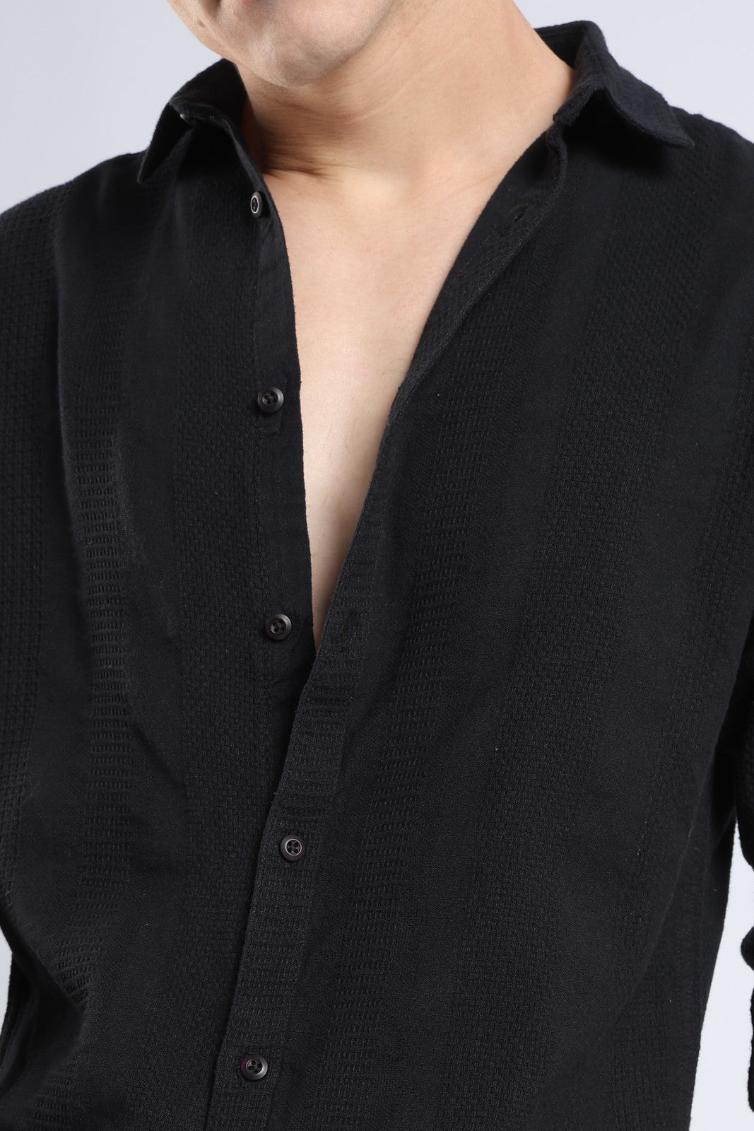 Black Dobby Stripe Casual Shirt
