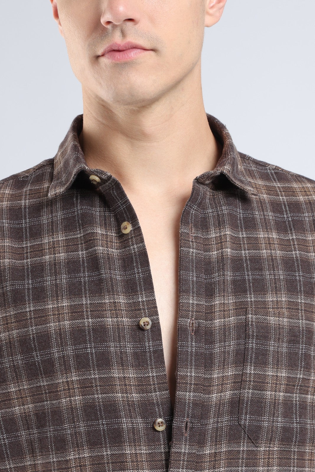 Coffee Brown Plaid Casual Shirt