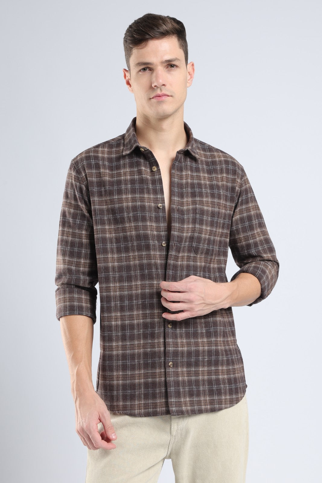 Coffee Brown Plaid Casual Shirt