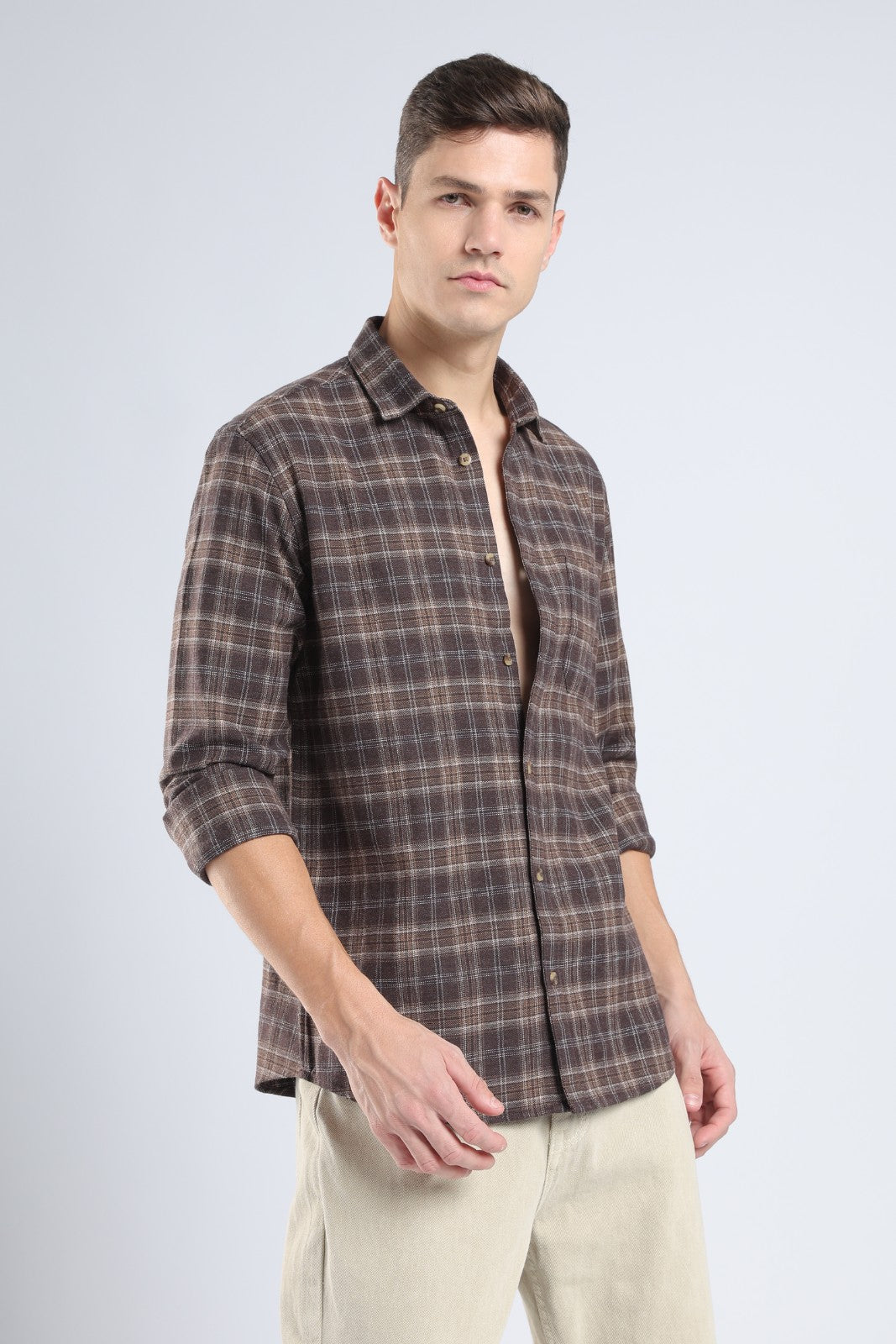 Coffee Brown Plaid Casual Shirt