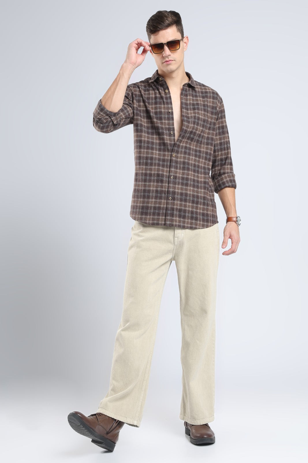Coffee Brown Plaid Casual Shirt