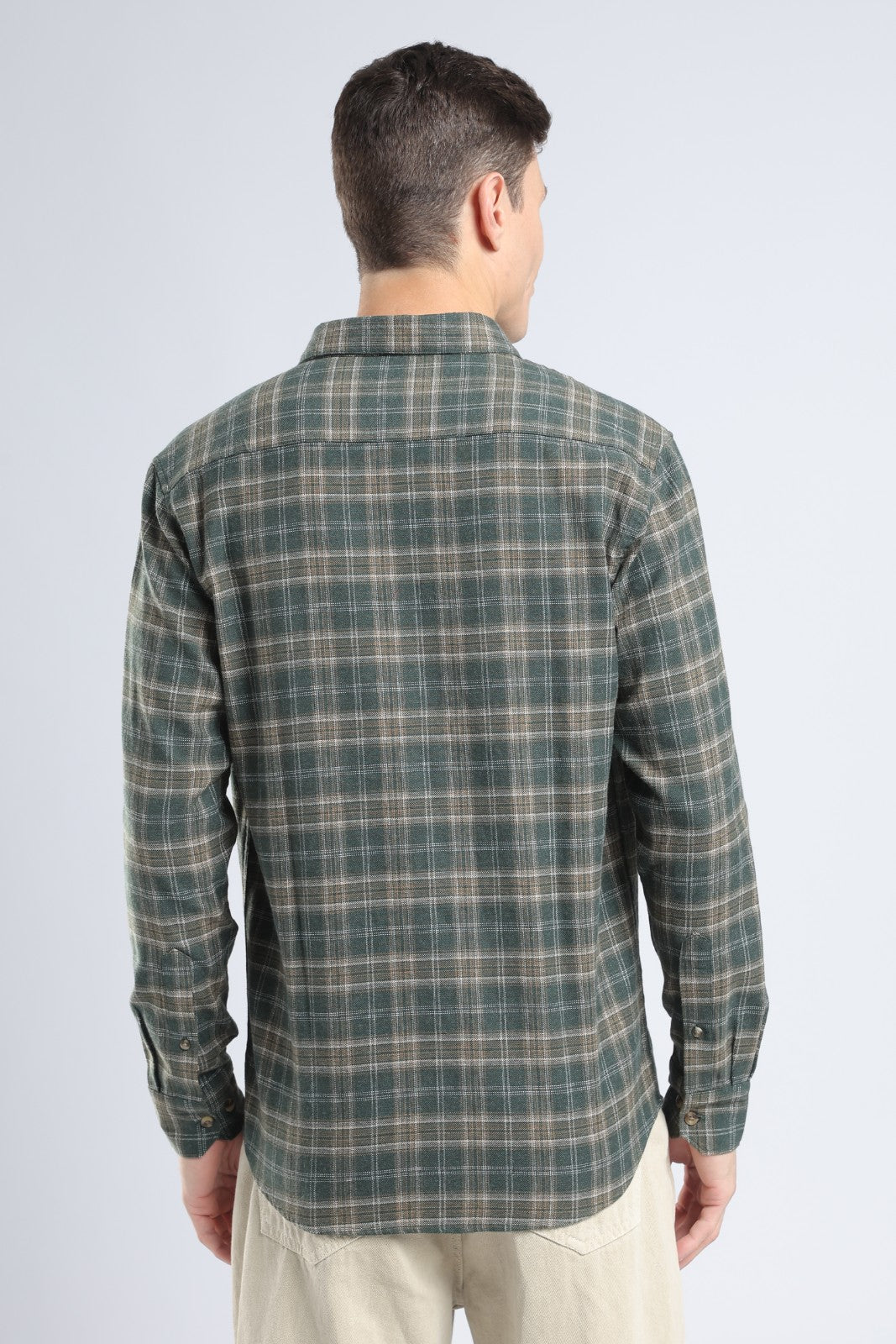 Deep Olive Plaid Casual Shirt