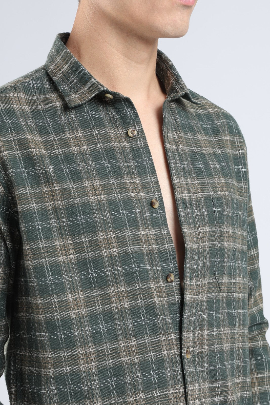 Deep Olive Plaid Casual Shirt