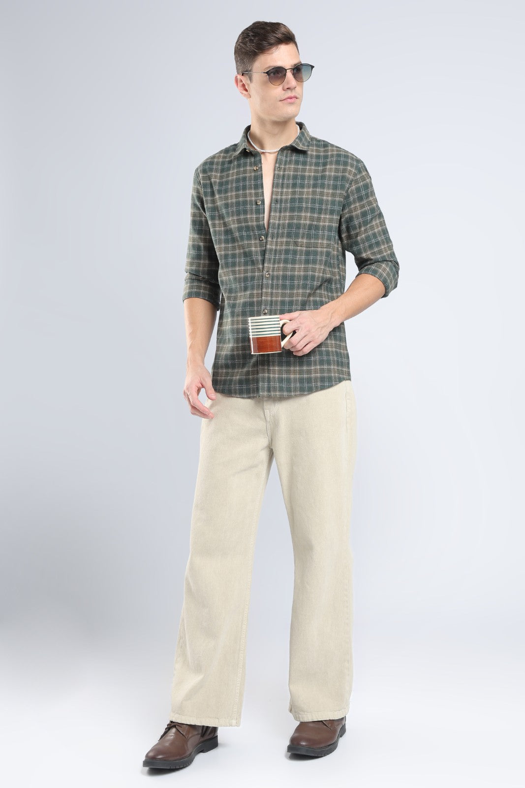Deep Olive Plaid Casual Shirt