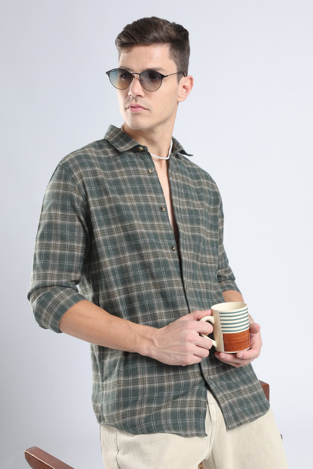 Deep Olive Plaid Casual Shirt