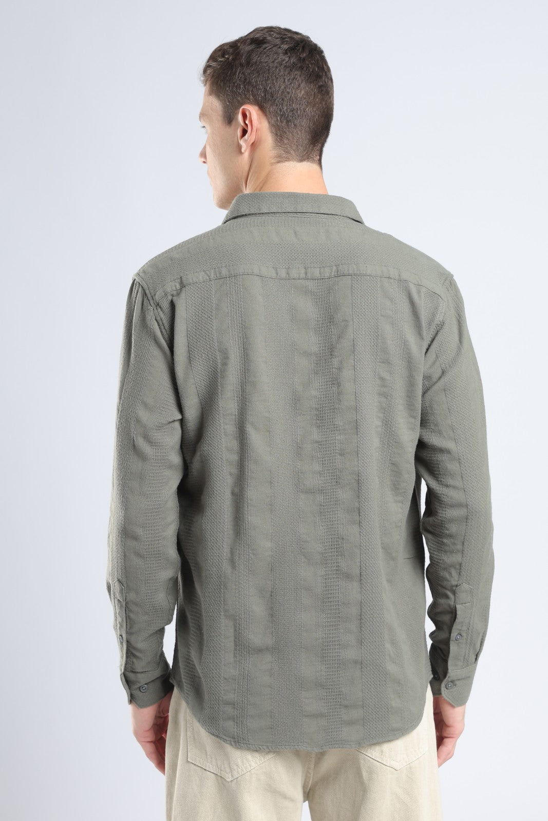 Olive Dobby Stripe Casual Shirt