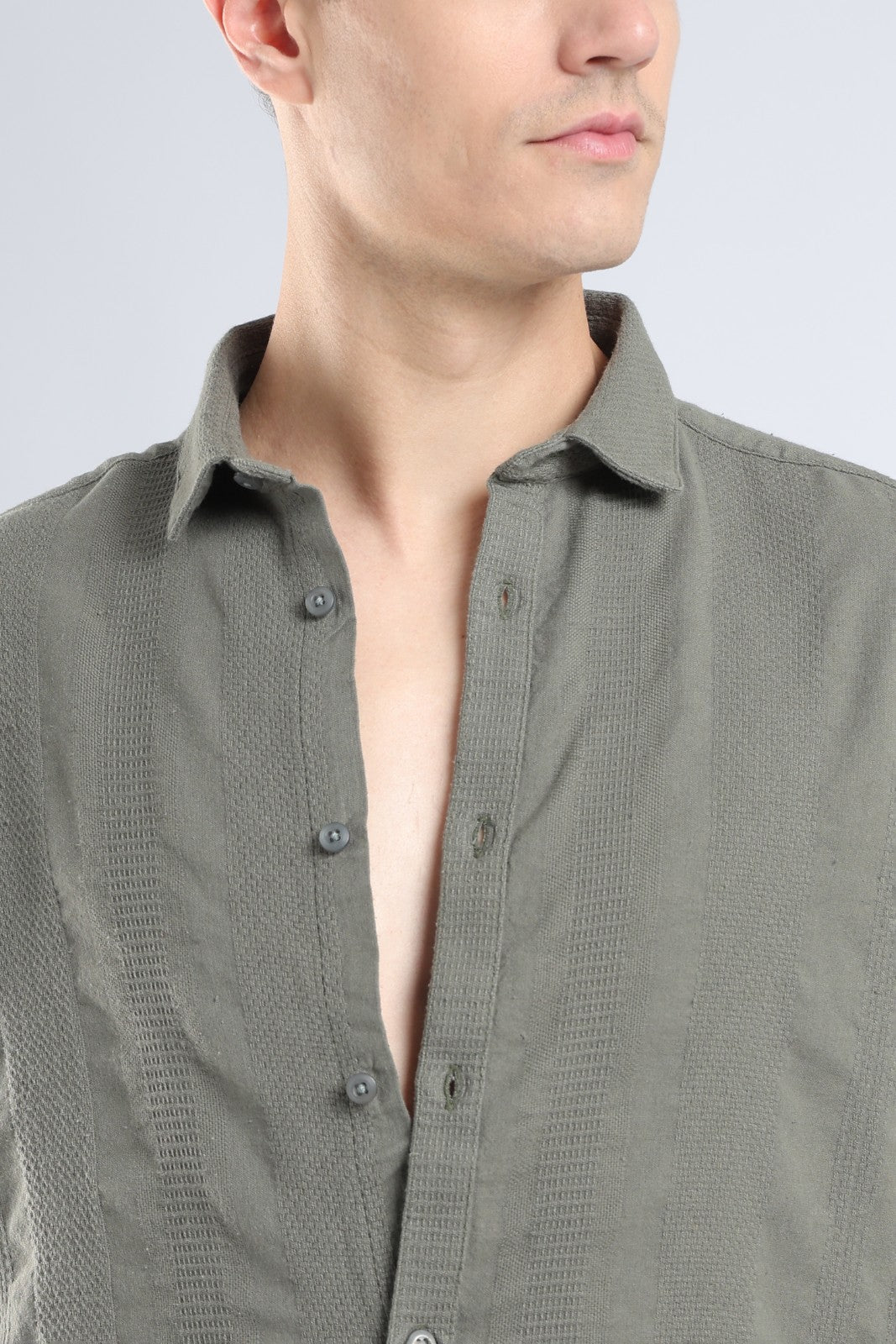 Olive Dobby Stripe Casual Shirt