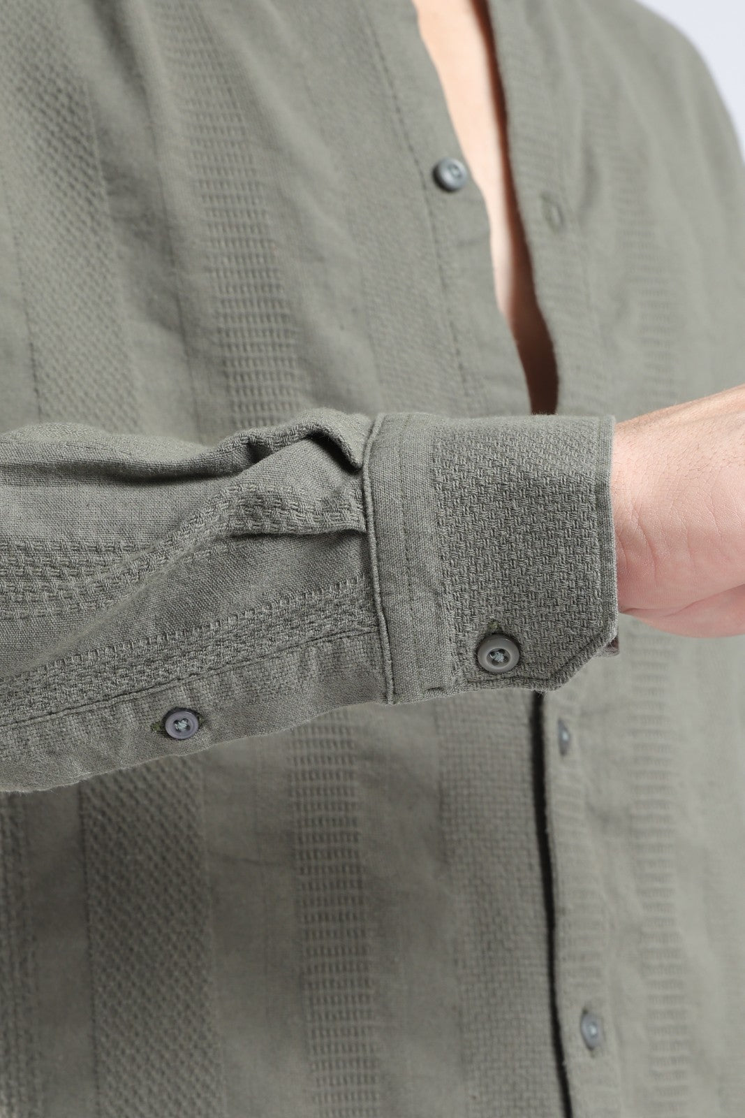 Olive Dobby Stripe Casual Shirt