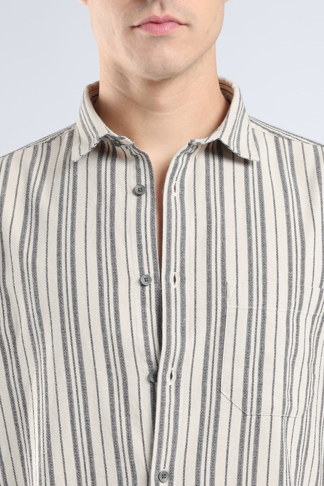 Light Taupe Matty Stripe Casual Shirt