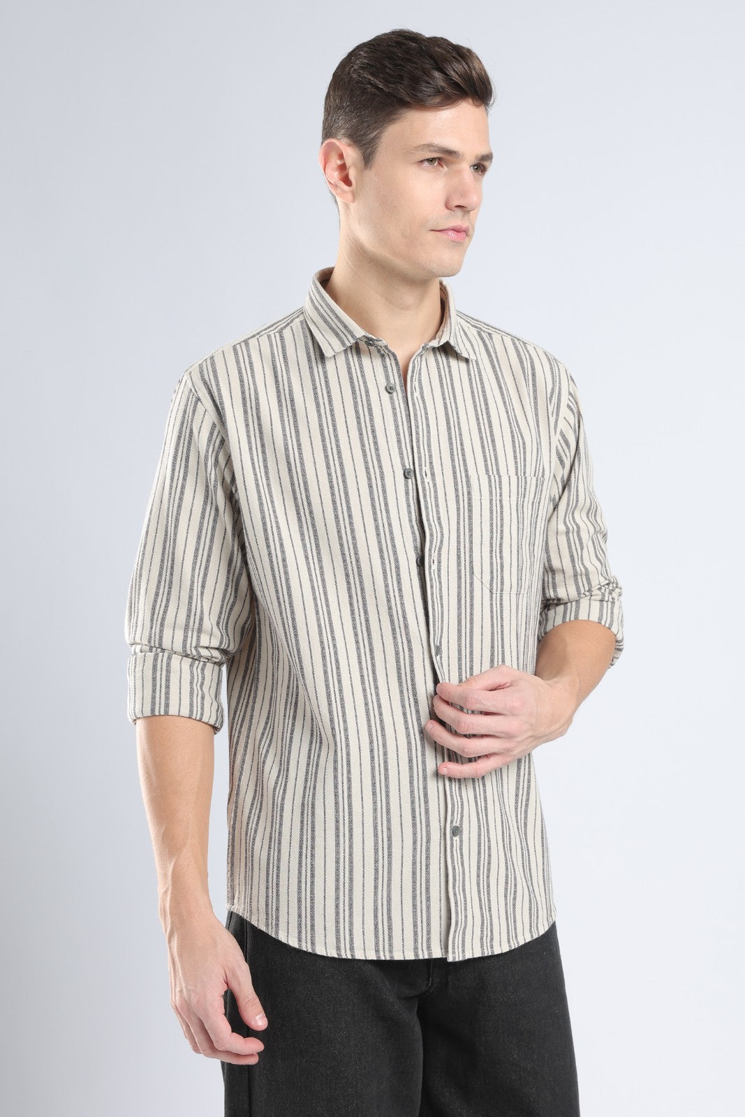 Light Taupe Matty Stripe Casual Shirt