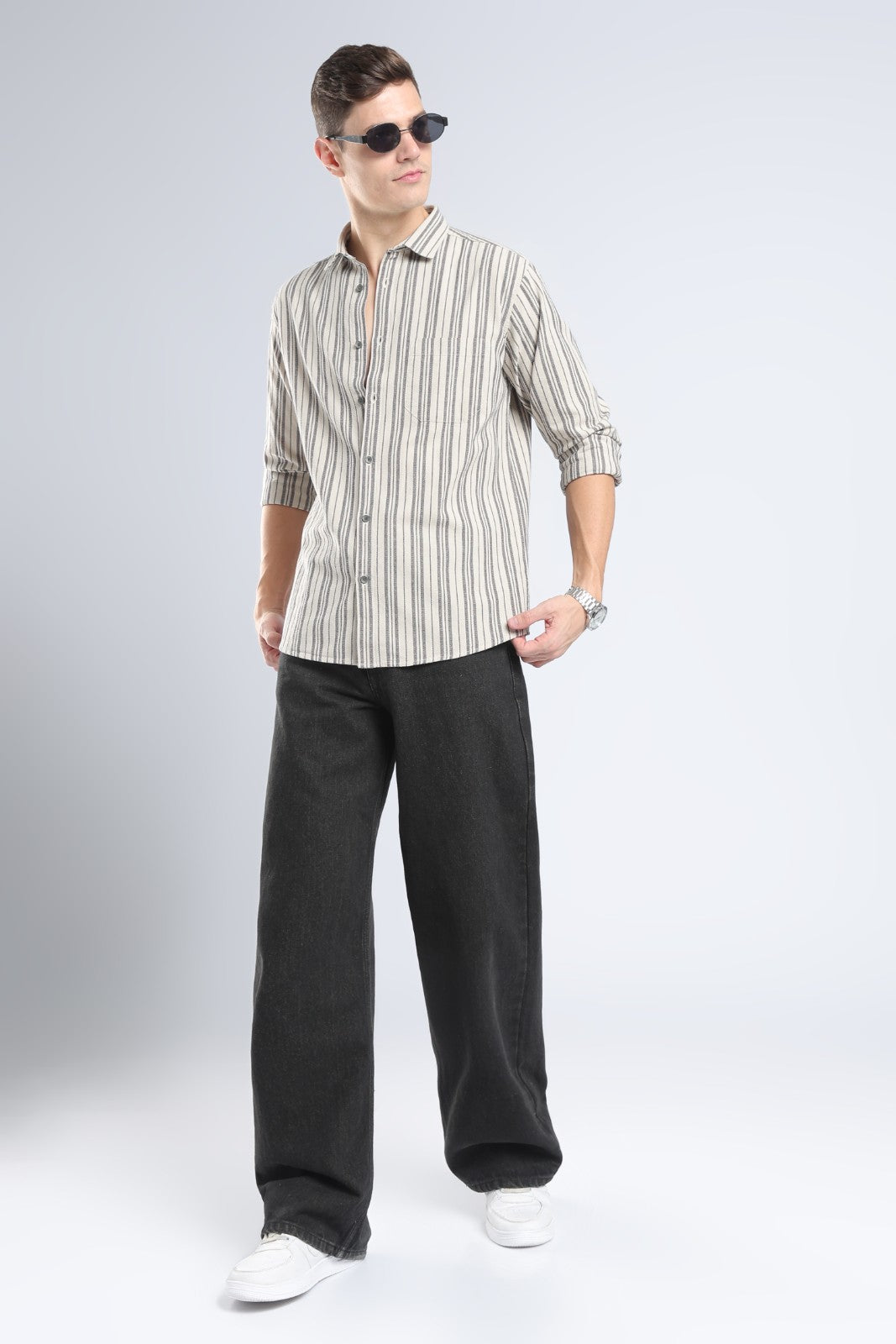 Light Taupe Matty Stripe Casual Shirt