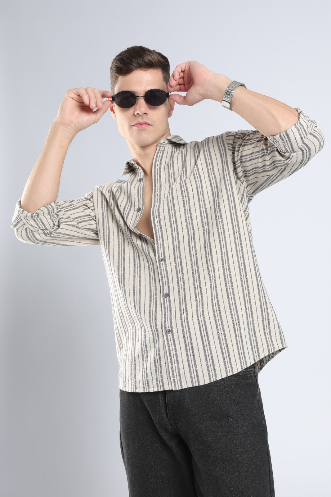 Light Taupe Matty Stripe Casual Shirt
