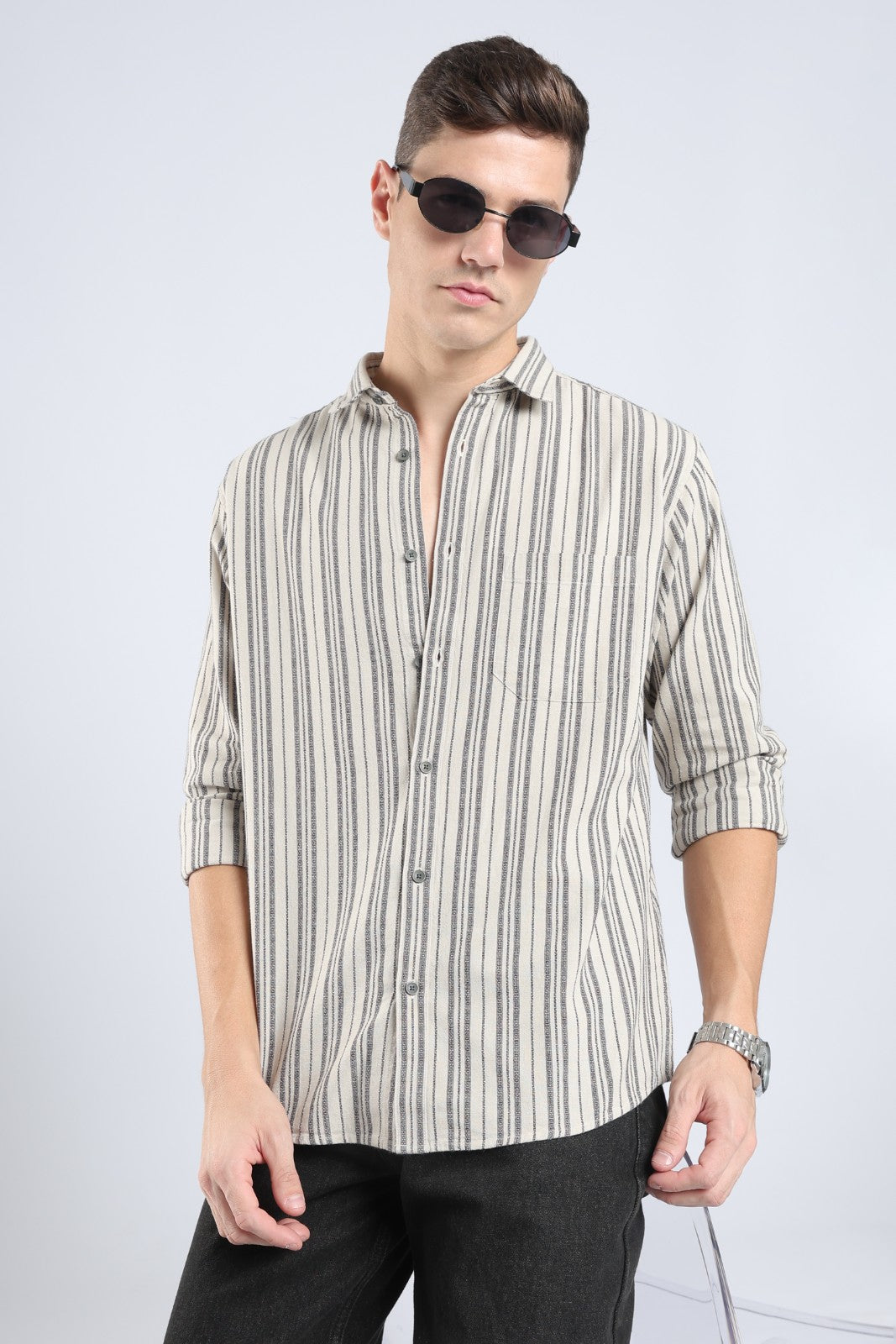 Light Taupe Matty Stripe Casual Shirt