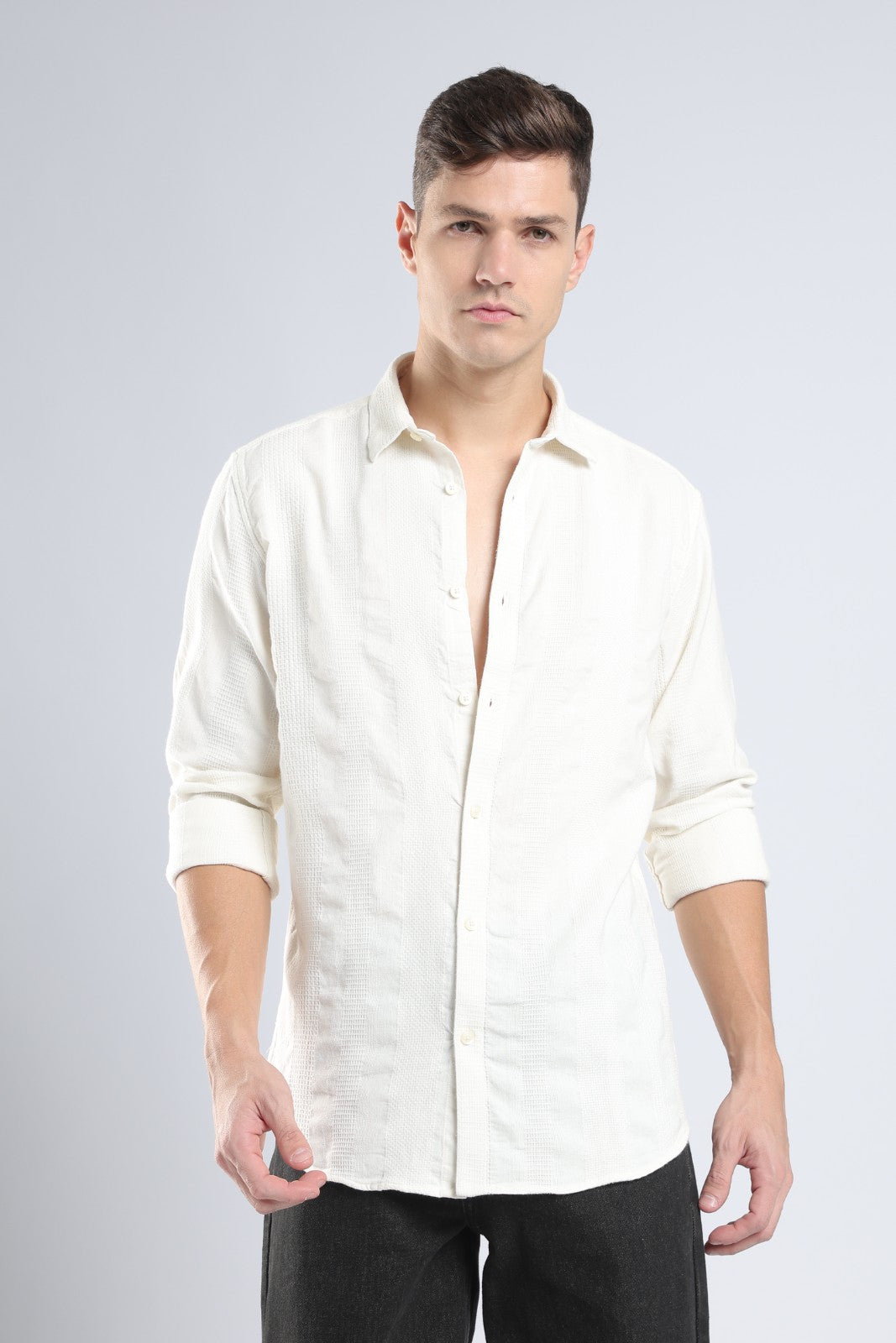 Ivory Dobby Stripe Casual Shirt