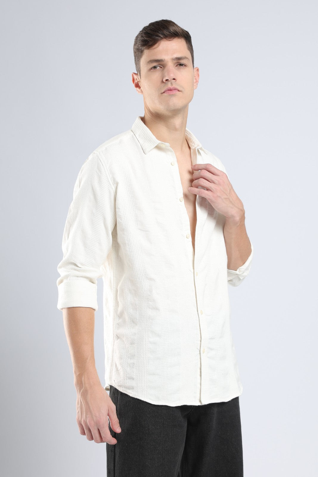 Ivory Dobby Stripe Casual Shirt