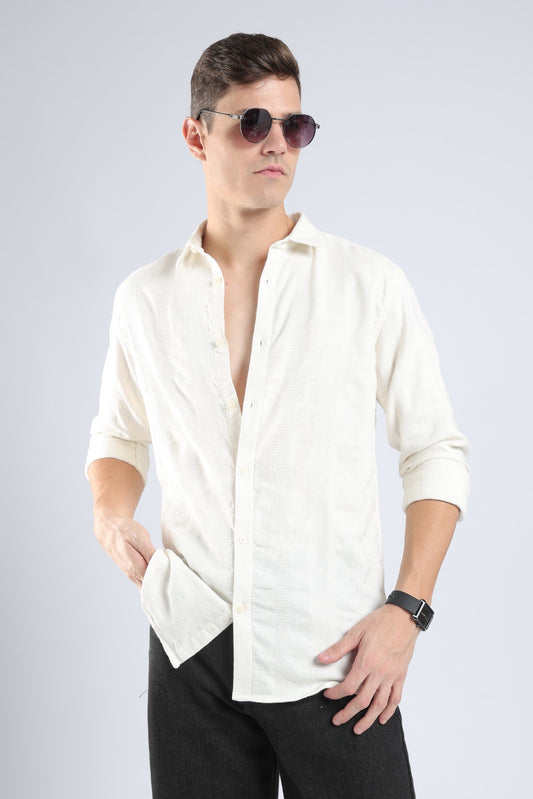 Ivory Dobby Stripe Casual Shirt