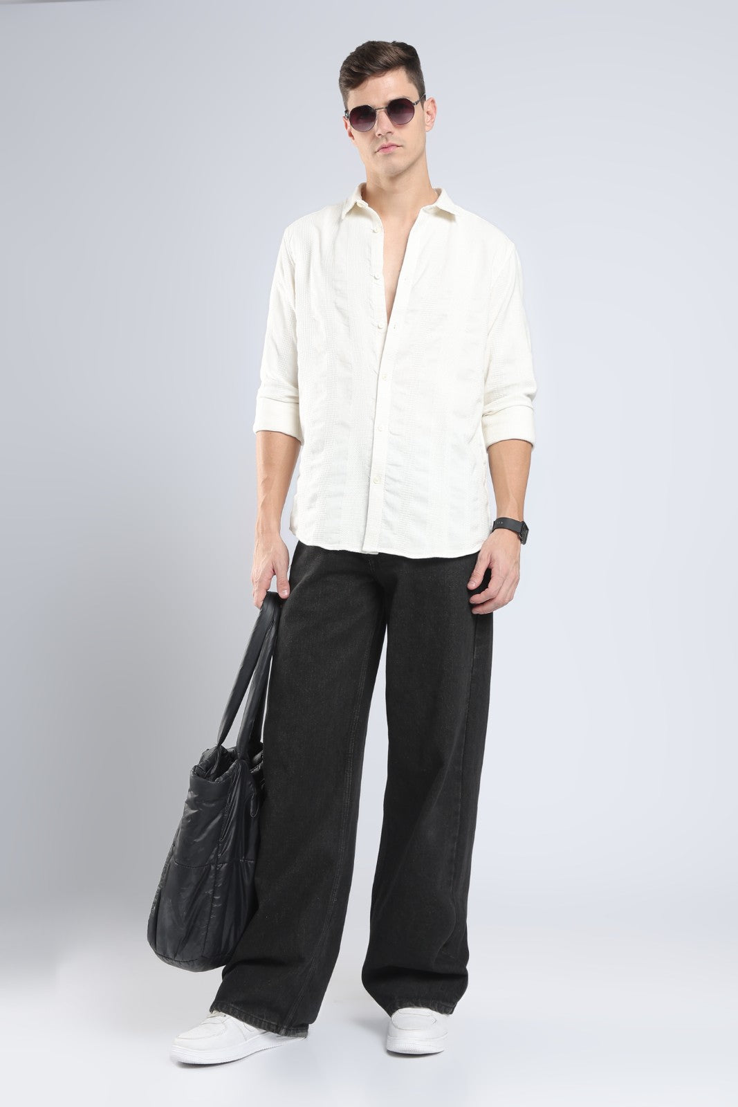 Ivory Dobby Stripe Casual Shirt