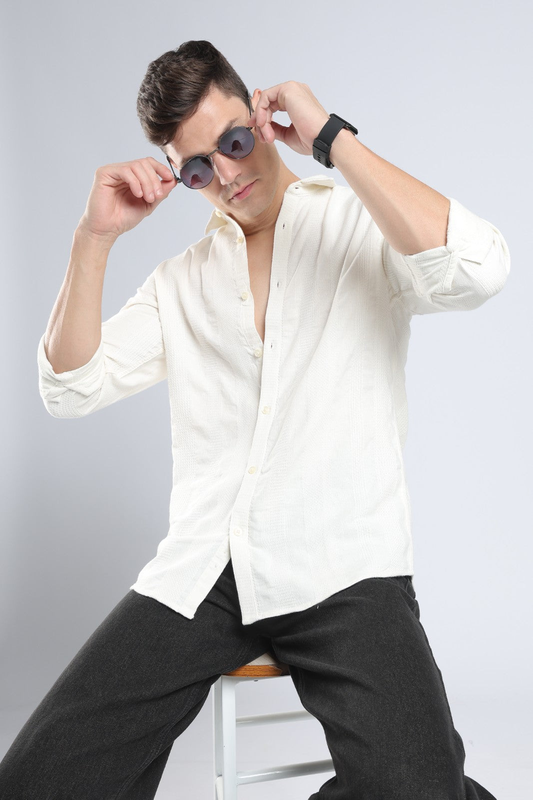 Ivory Dobby Stripe Casual Shirt