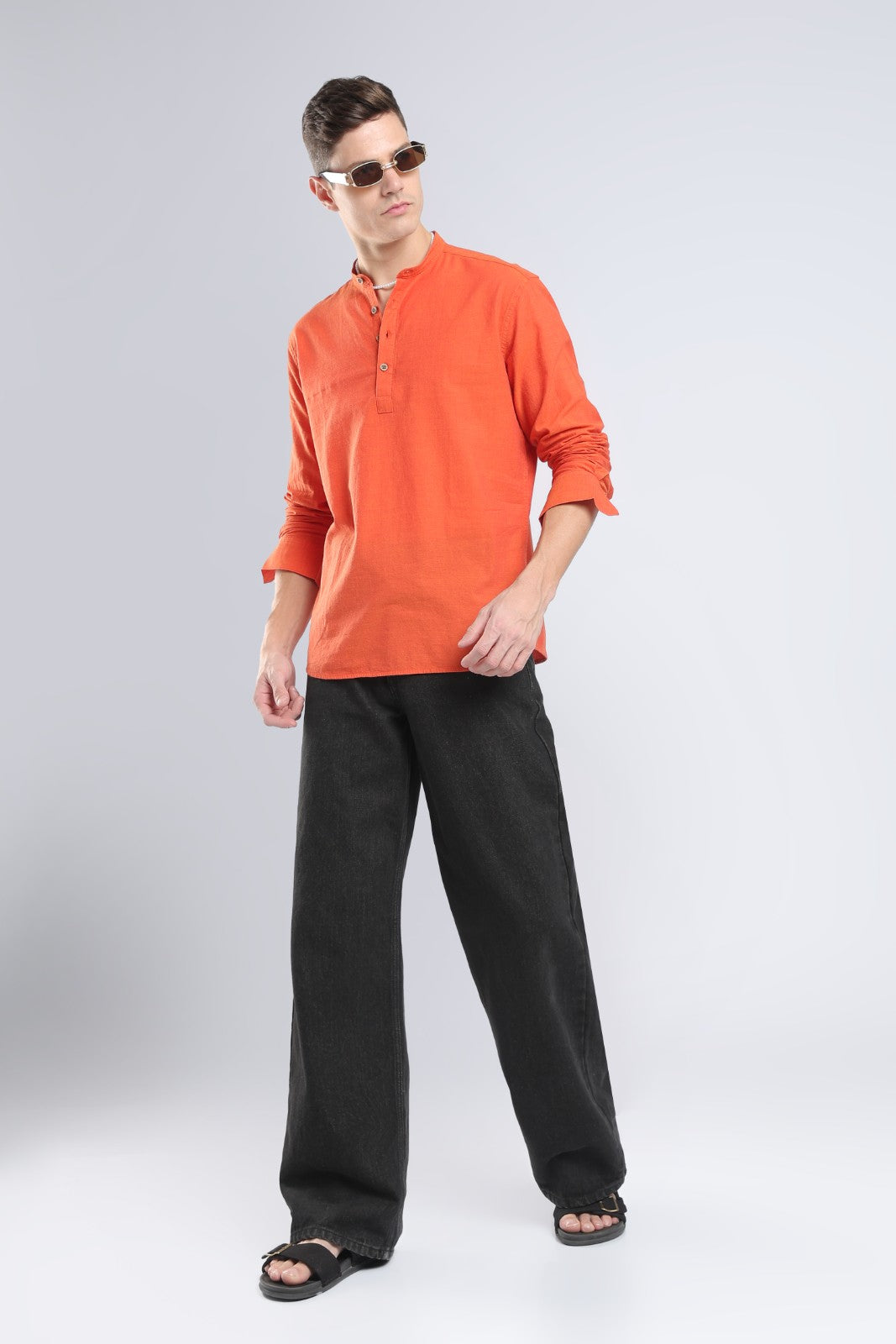 Burnt Orange Cotton Short Kurta