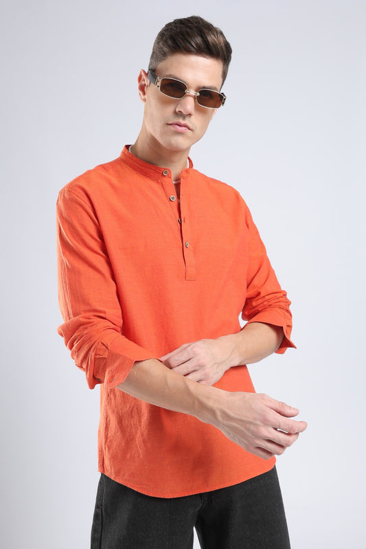 Burnt Orange Cotton Short Kurta