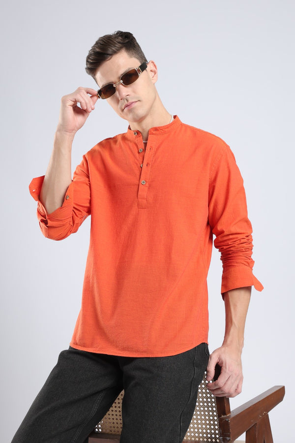 Burnt Orange Cotton Short Kurta