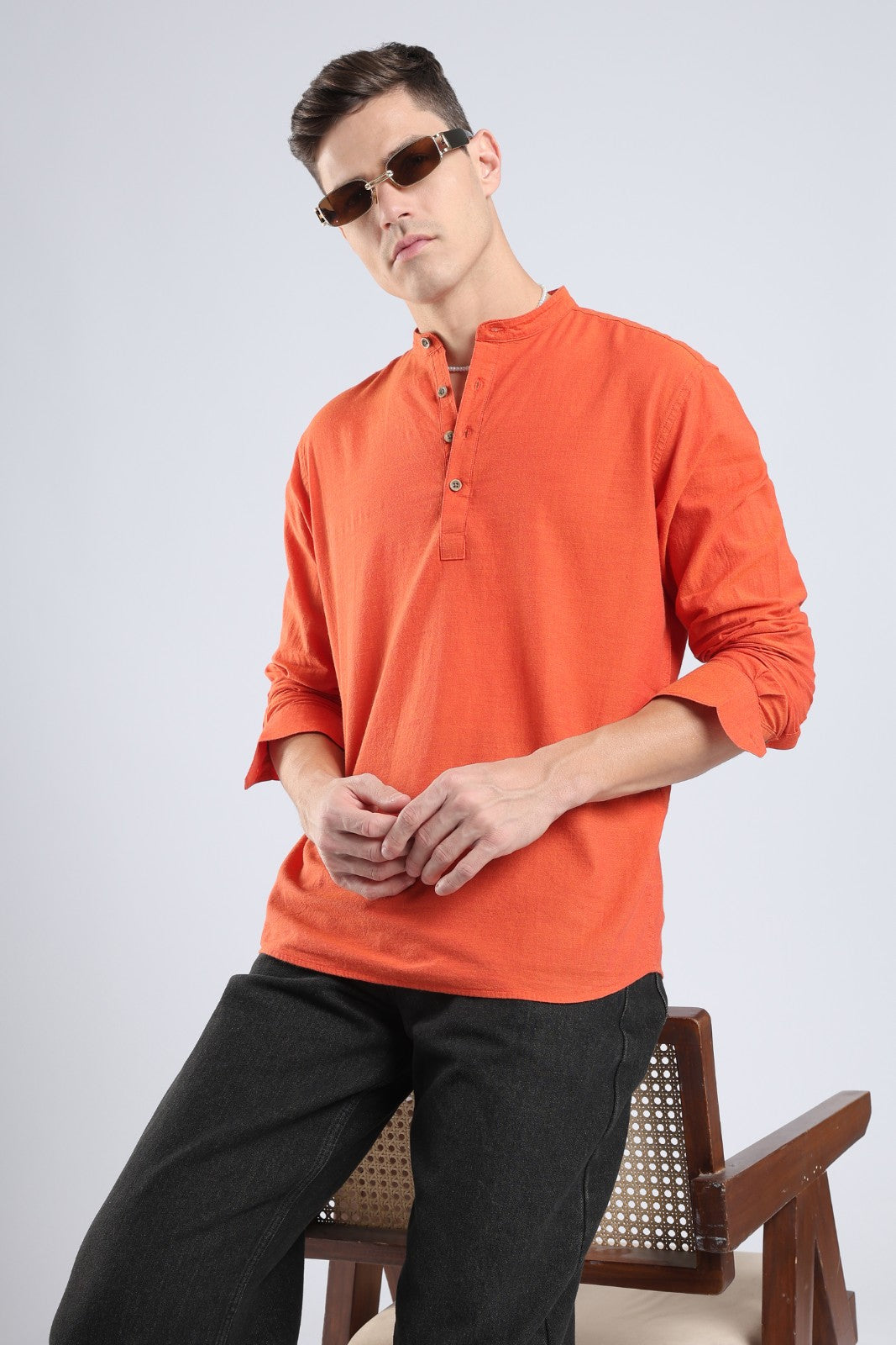 Burnt Orange Cotton Short Kurta