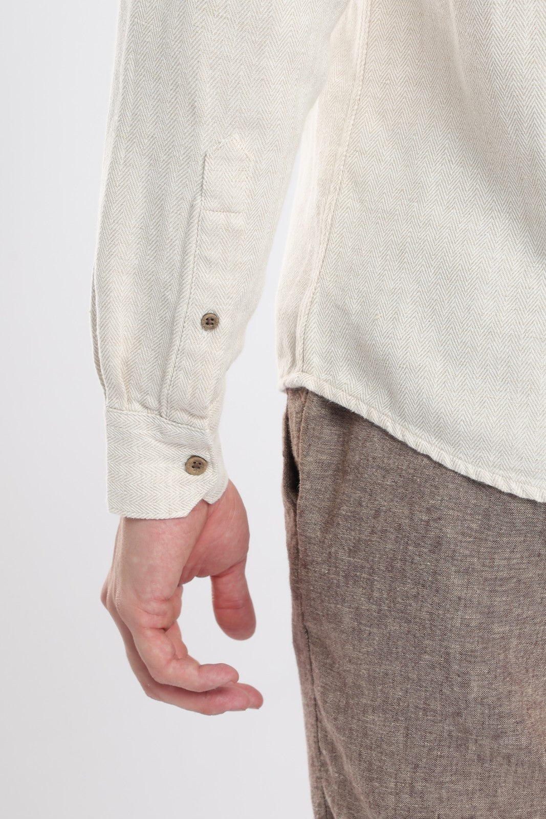 Sand Beige Herringbone Linen Blend Short Kurta