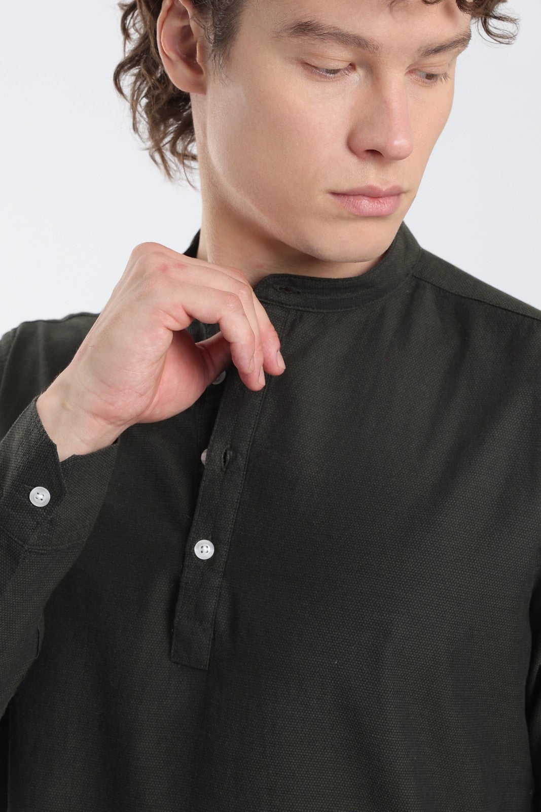 Deep Olive Textured Short Kurta