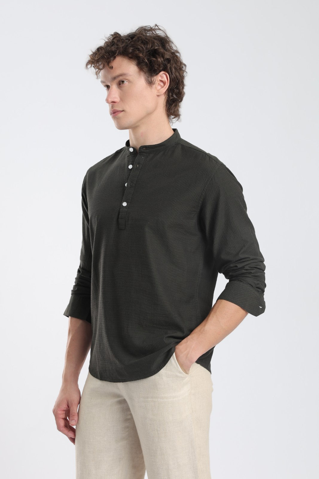Deep Olive Textured Short Kurta