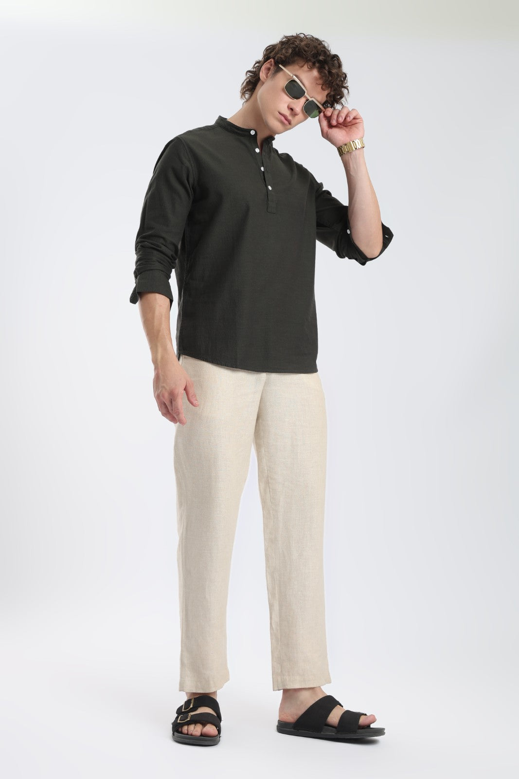 Deep Olive Textured Short Kurta