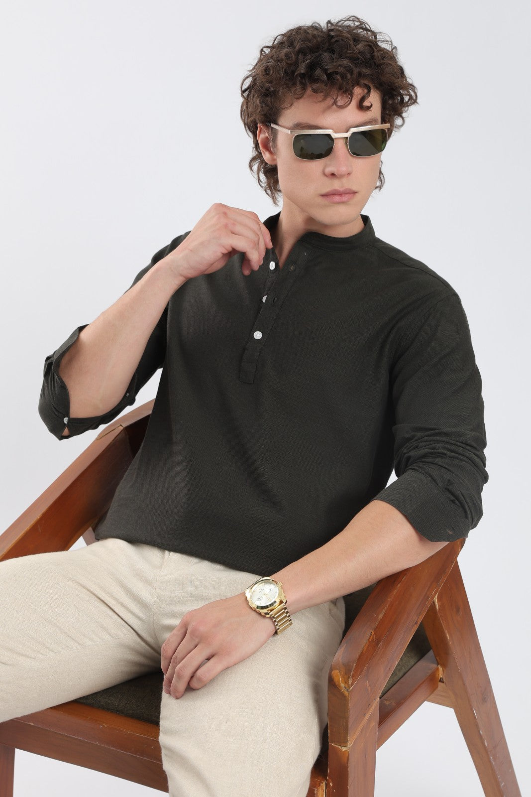 Deep Olive Textured Short Kurta
