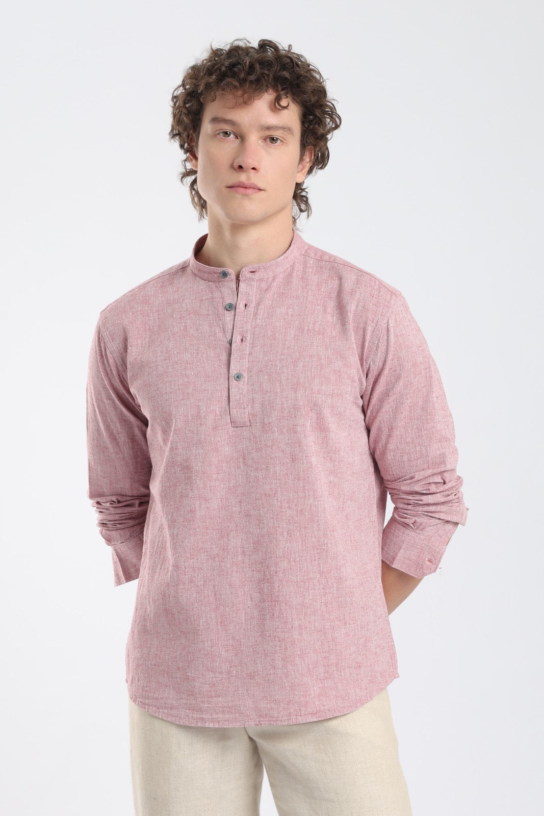 Raspberry Linen Blend Short Kurta