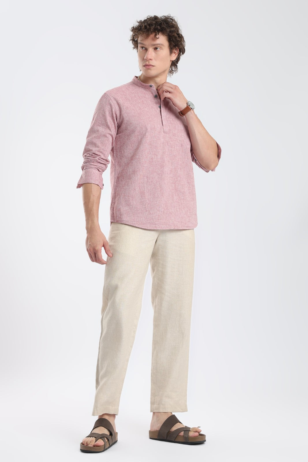 Raspberry Linen Blend Short Kurta