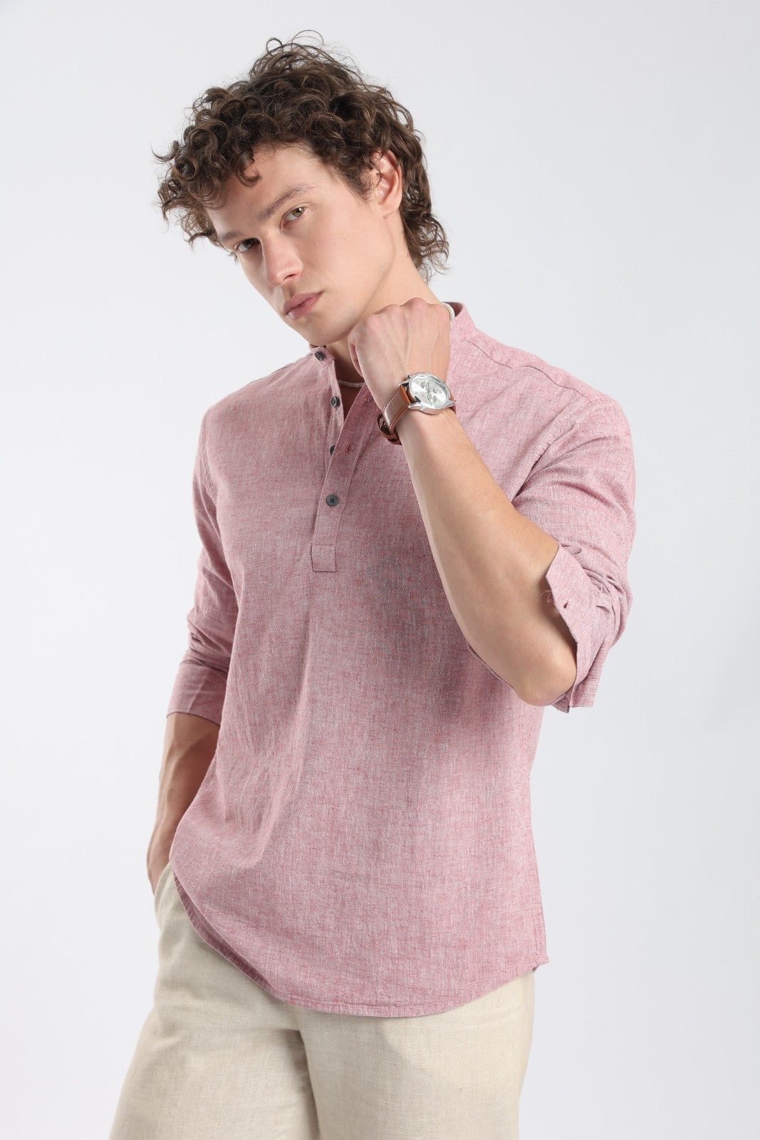 Raspberry Linen Blend Short Kurta