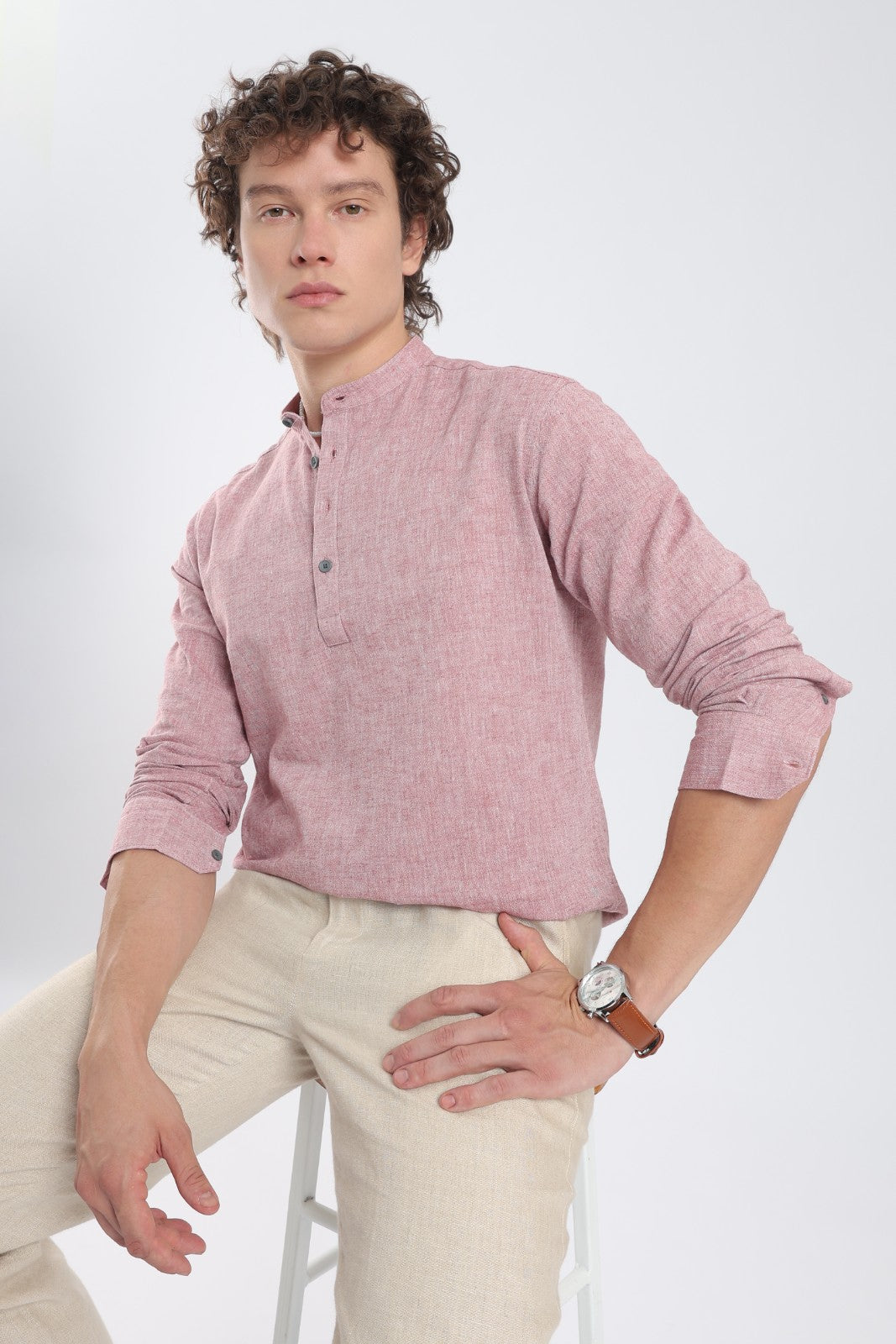 Raspberry Linen Blend Short Kurta