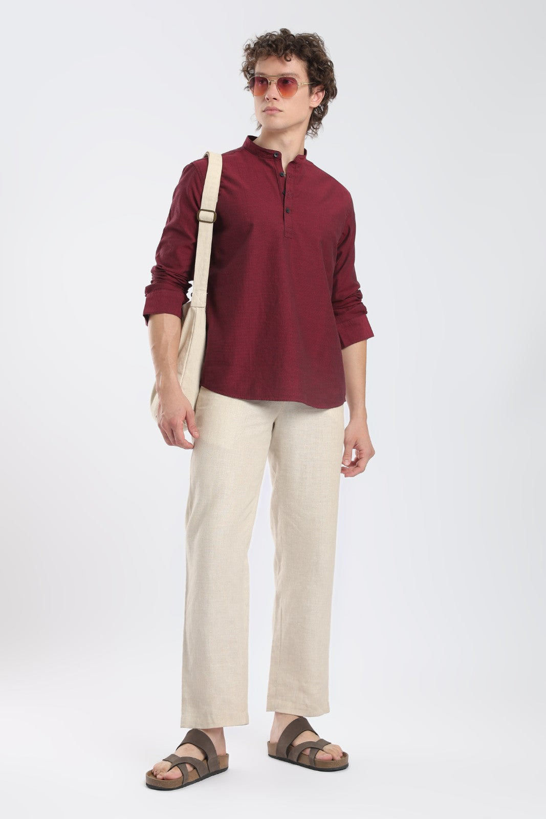 Wine Textured Short Kurta