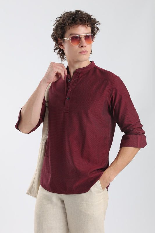 Wine Textured Short Kurta