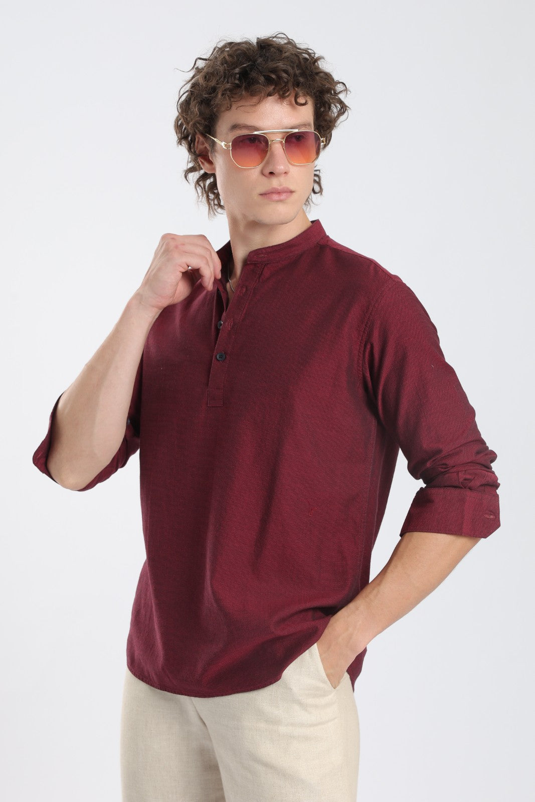 Wine Textured Short Kurta