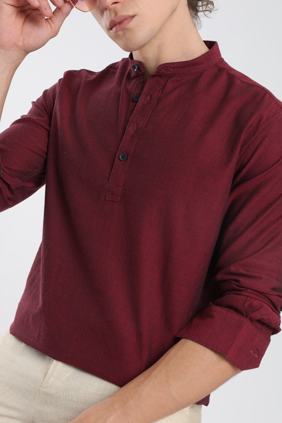 Wine Textured Short Kurta