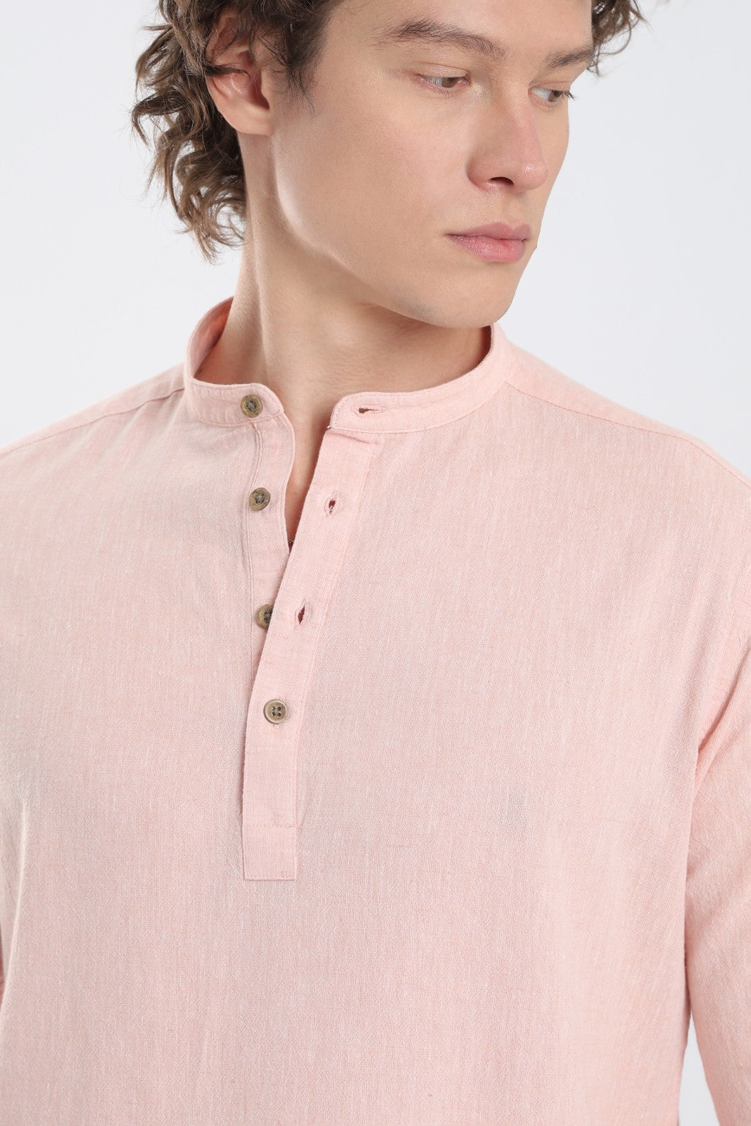 Soft Peach Linen Blend Short Kurta