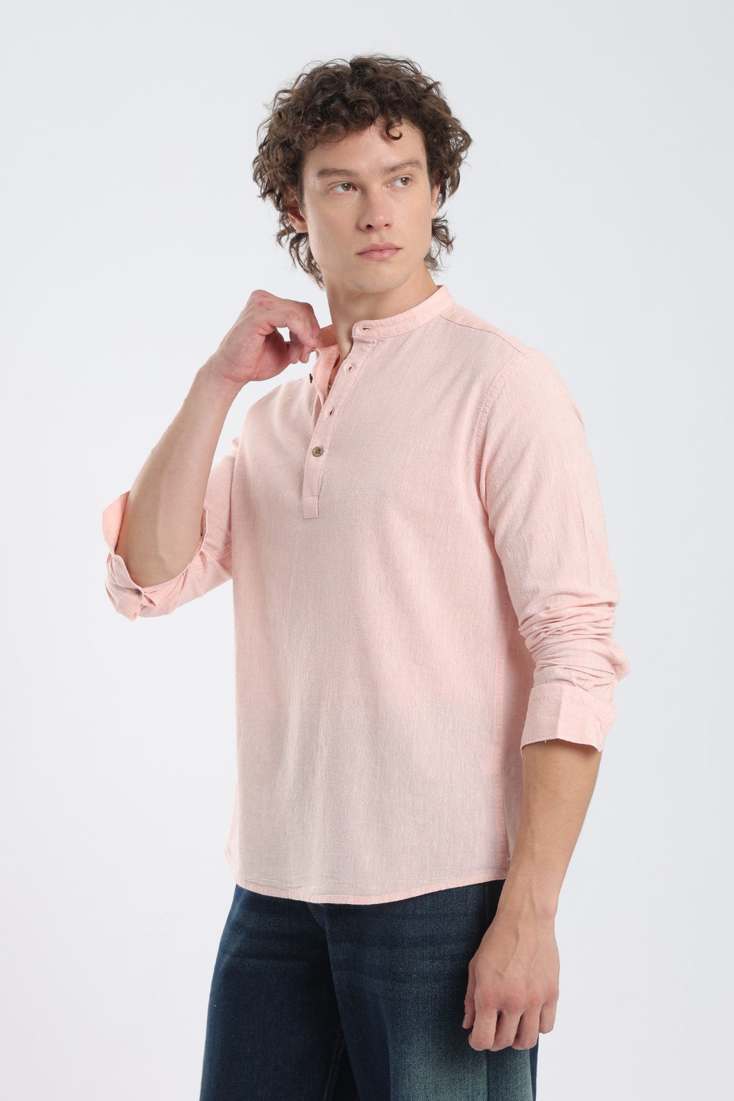 Soft Peach Linen Blend Short Kurta