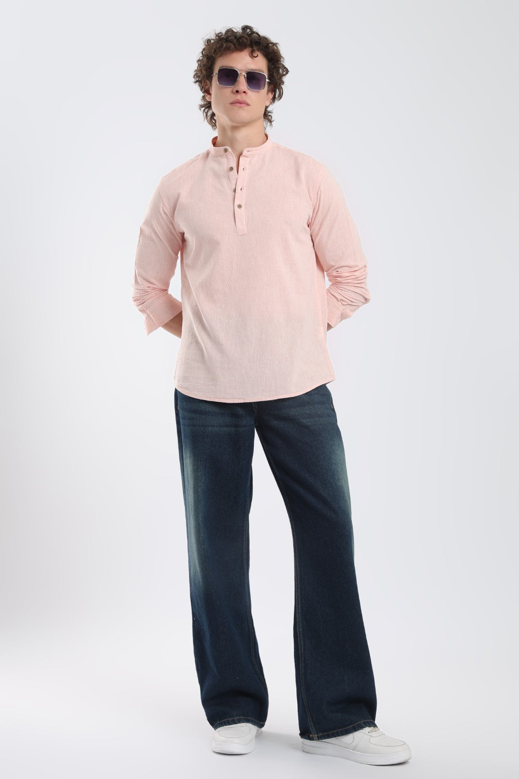 Soft Peach Linen Blend Short Kurta