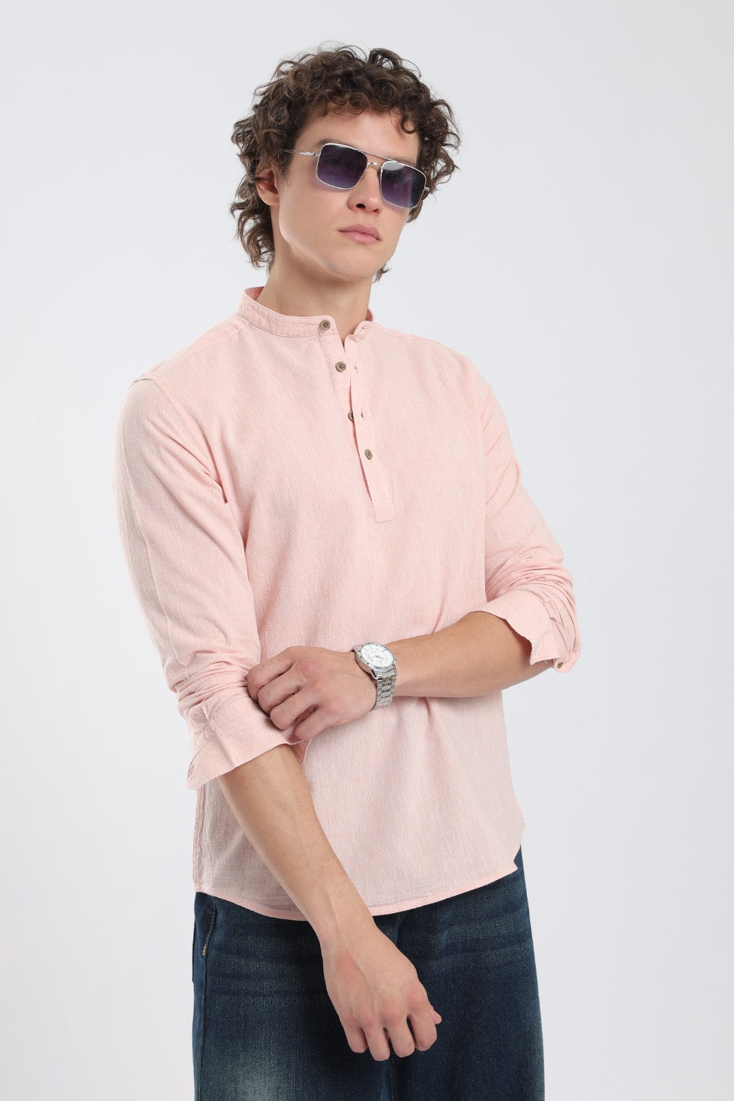 Soft Peach Linen Blend Short Kurta