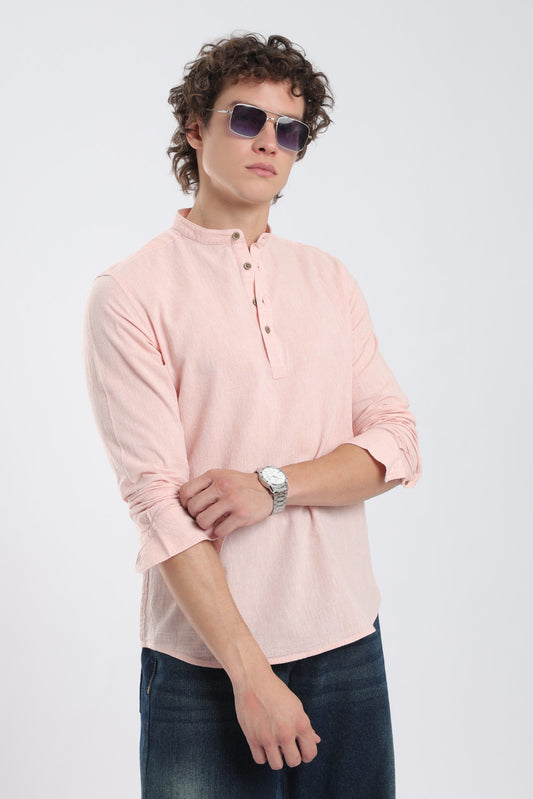Soft Peach Linen Blend Short Kurta